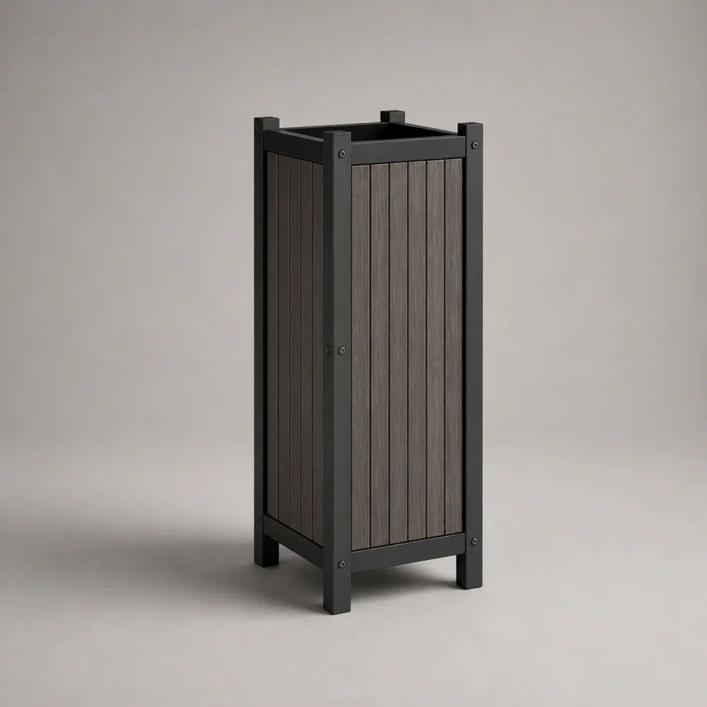 Jardinière haute rectangulaire en métal et composite gris anthracite/gris foncé, 40 × 40 × 90 cm