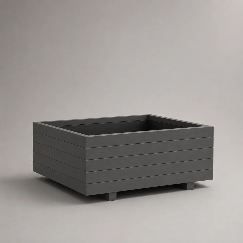 Bac à fleurs carré sur pieds en pin massif peint gris anthracite, 80 × 80 × 50 cm