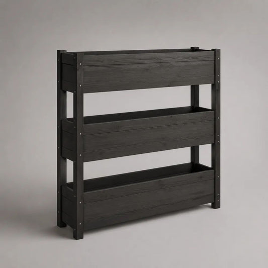 Jardinière surélevée rectangulaire en bois noir à 3 niveaux, 100 × 30 × 100 cm