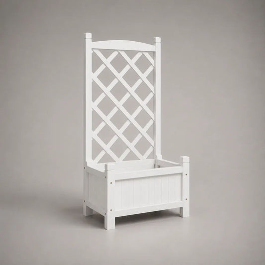 Bac à fleurs rectangulaire avec treillis en bois massif blanc, 64 × 28 × 140 cm