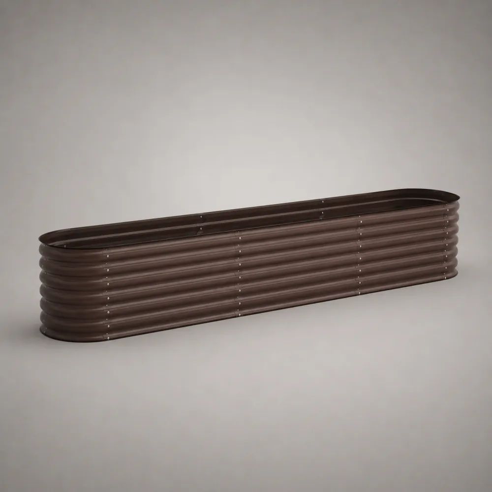 Bac potager surélevé ovale en acier galvanisé marron foncé 180 × 60 × 45 cm