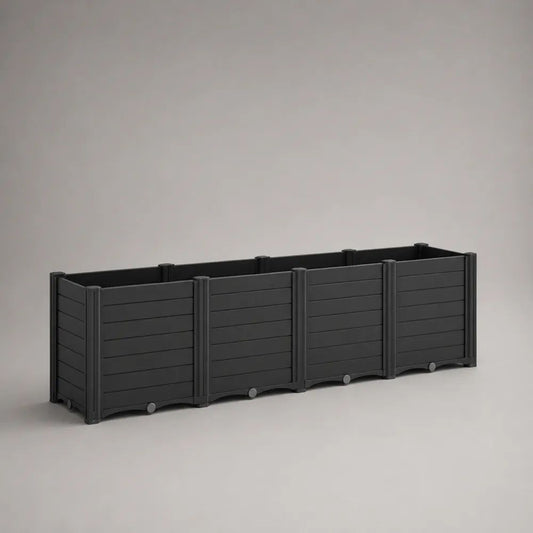 Bac potager surélevé rectangulaire en polypropylène, 4 compartiments, anthracite et gris, 160 × 40 × 45 cm
