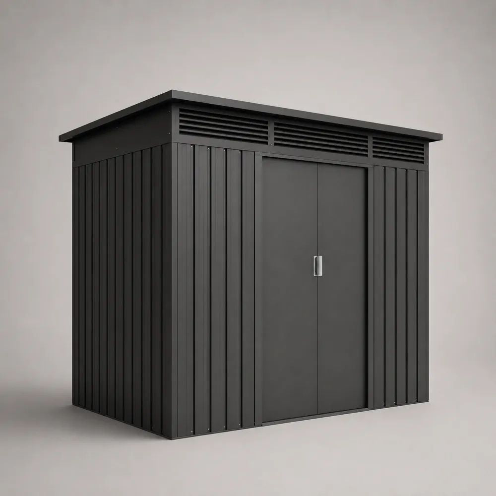 Abri de jardin extérieur en acier galvanisé gris anthracite 195 × 131 × 186 cm avec double porte coulissante et aérations