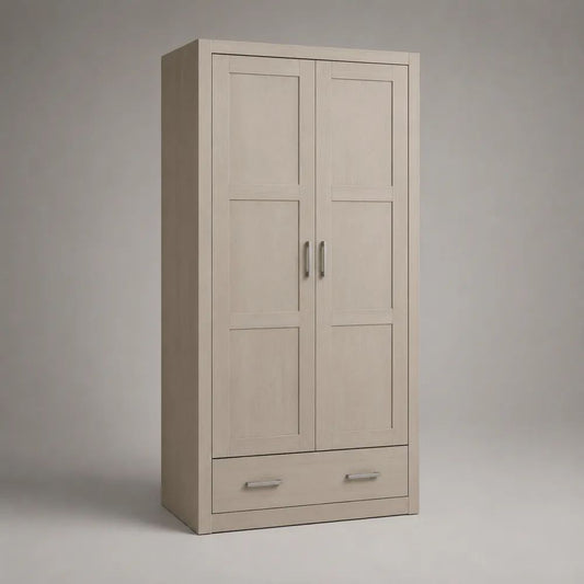 Armoire-penderie 2 portes avec tiroir en MDF beige clair, 90 × 50 × 190 cm