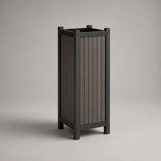 Jardinière haute rectangulaire en métal et composite gris anthracite/gris foncé, 40 × 40 × 90 cm