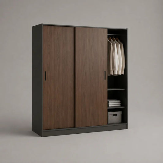 Armoire-penderie en bois à 3 portes coulissantes, brun noyer et anthracite, 180 × 60 × 200 cm