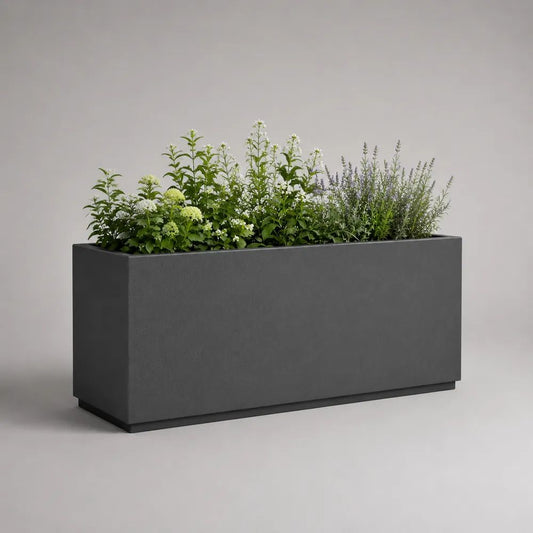 Jardinière rectangulaire extérieure en ciment renforcé de fibres de verre gris anthracite 100 × 40 × 50 cm