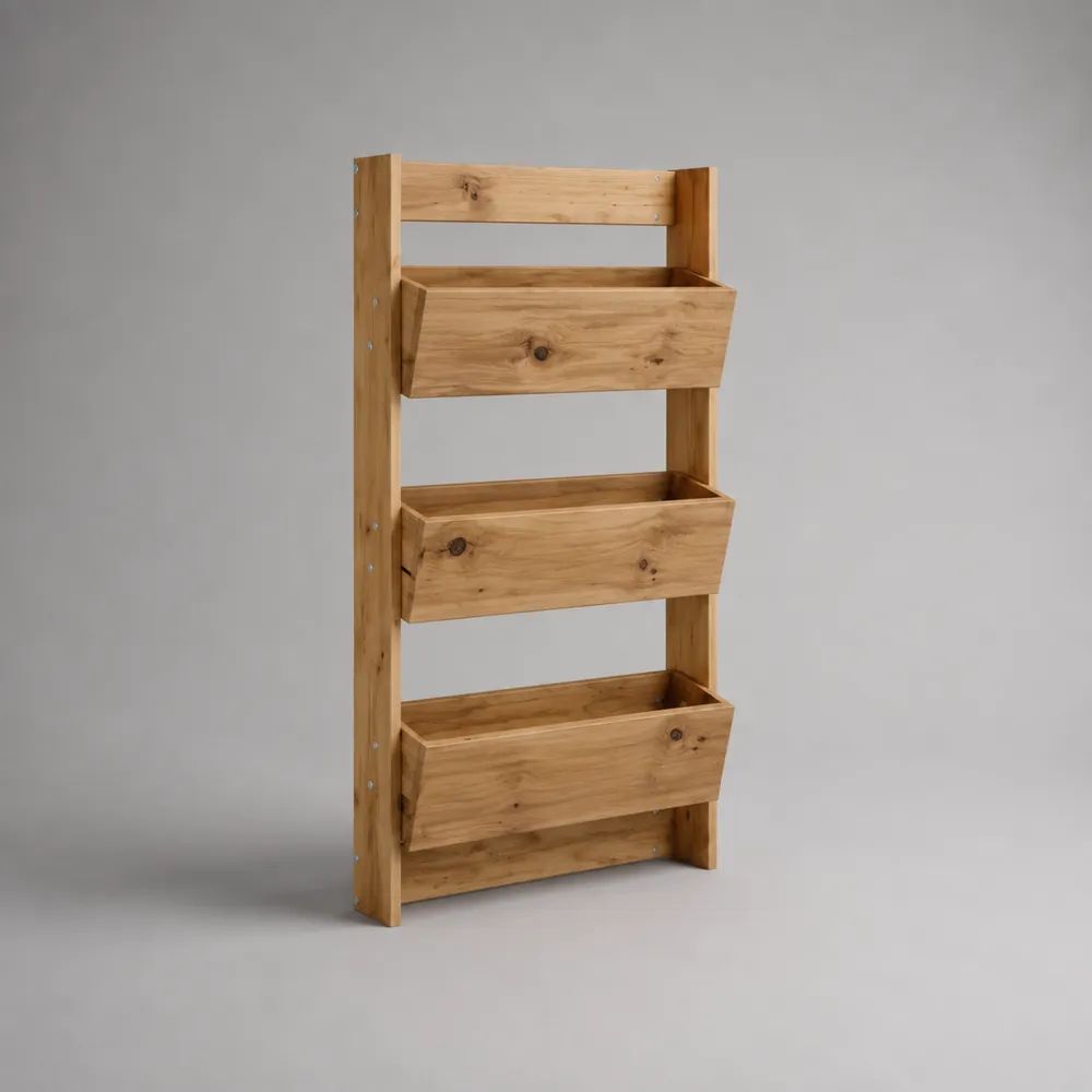 Jardinière verticale surélevée en bois massif avec 3 bacs rectangulaires, marron naturel, 60 × 30 × 120 cm