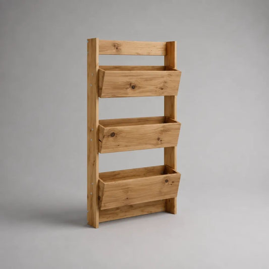 Jardinière verticale surélevée en bois massif avec 3 bacs rectangulaires, marron naturel, 60 × 30 × 120 cm