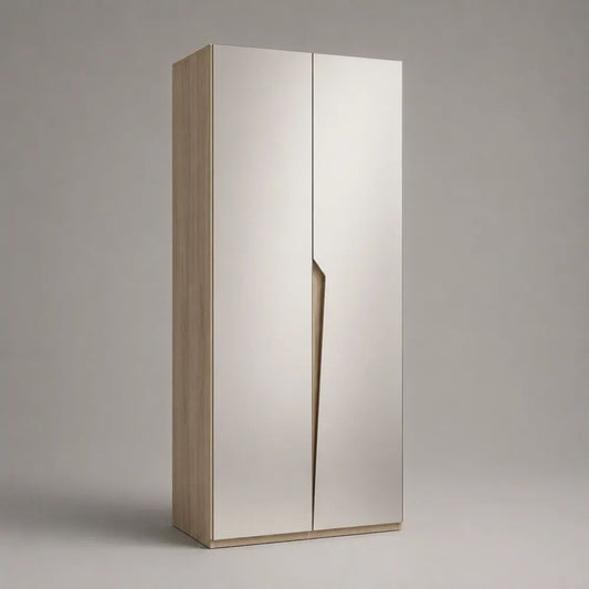 Armoire penderie 2 portes en panneaux mélaminés et MDF, blanc mat et chêne clair, 80 x 52 x 190 cm