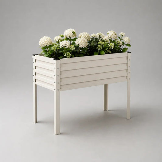 Jardinière surélevée rectangulaire en acier galvanisé blanc et noir 100 x 40 x 80 cm