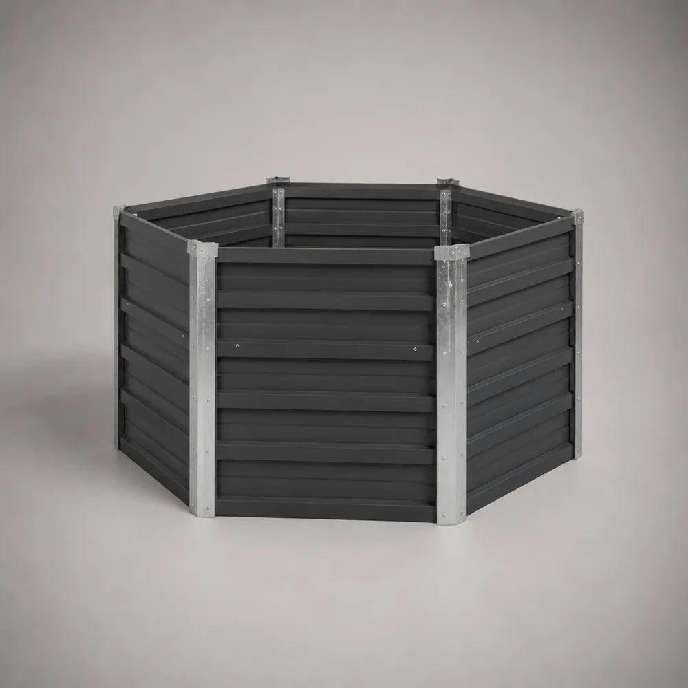 Bac potager surélevé hexagonal en acier galvanisé anthracite et argenté 129 × 129 × 77 cm