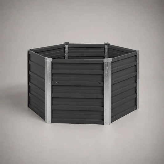 Bac potager surélevé hexagonal en acier galvanisé anthracite et argenté 129 × 129 × 77 cm