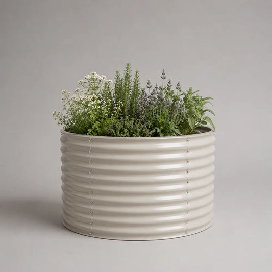 Bac potager surélevé rond en acier galvanisé thermolaqué beige clair Ø 90 × H 60 cm
